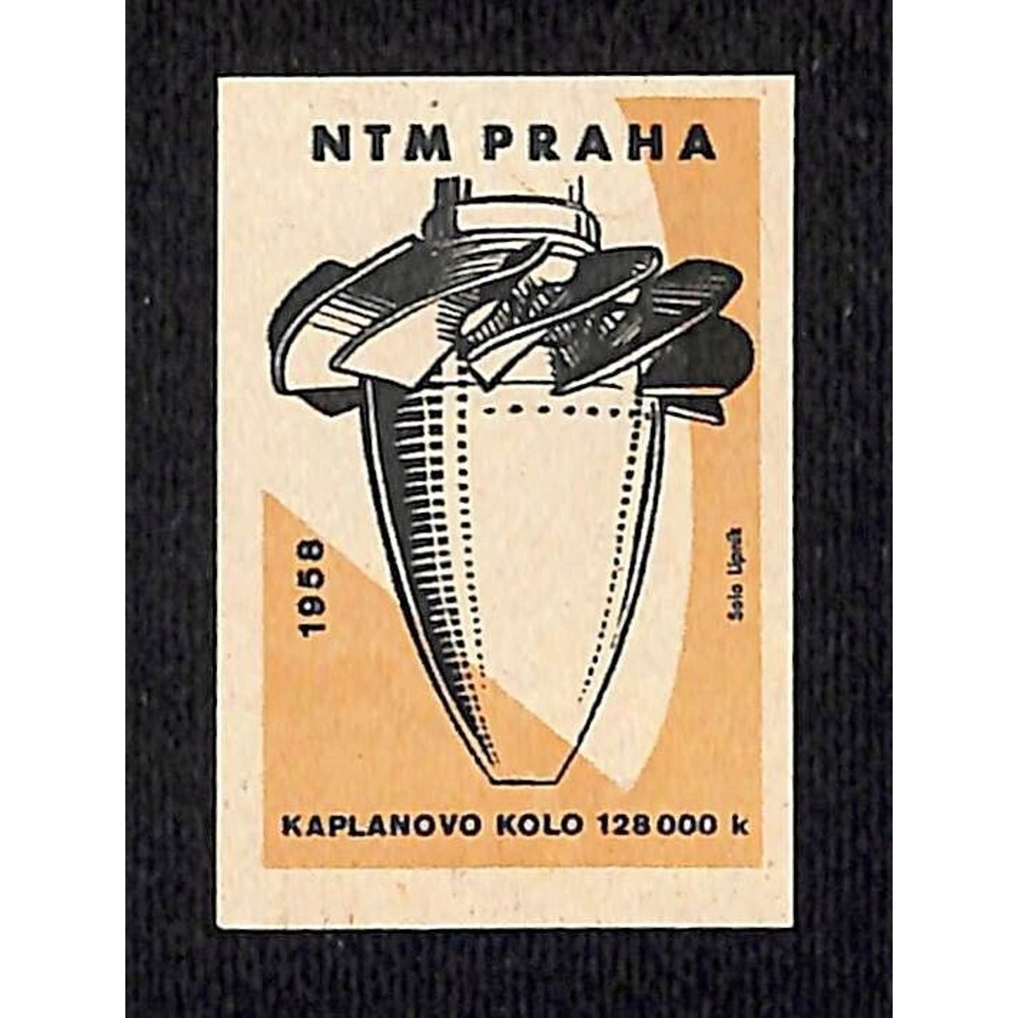 Vintage Matchbox Label National Technical Museum Prague Kaplan's Wheel c1960