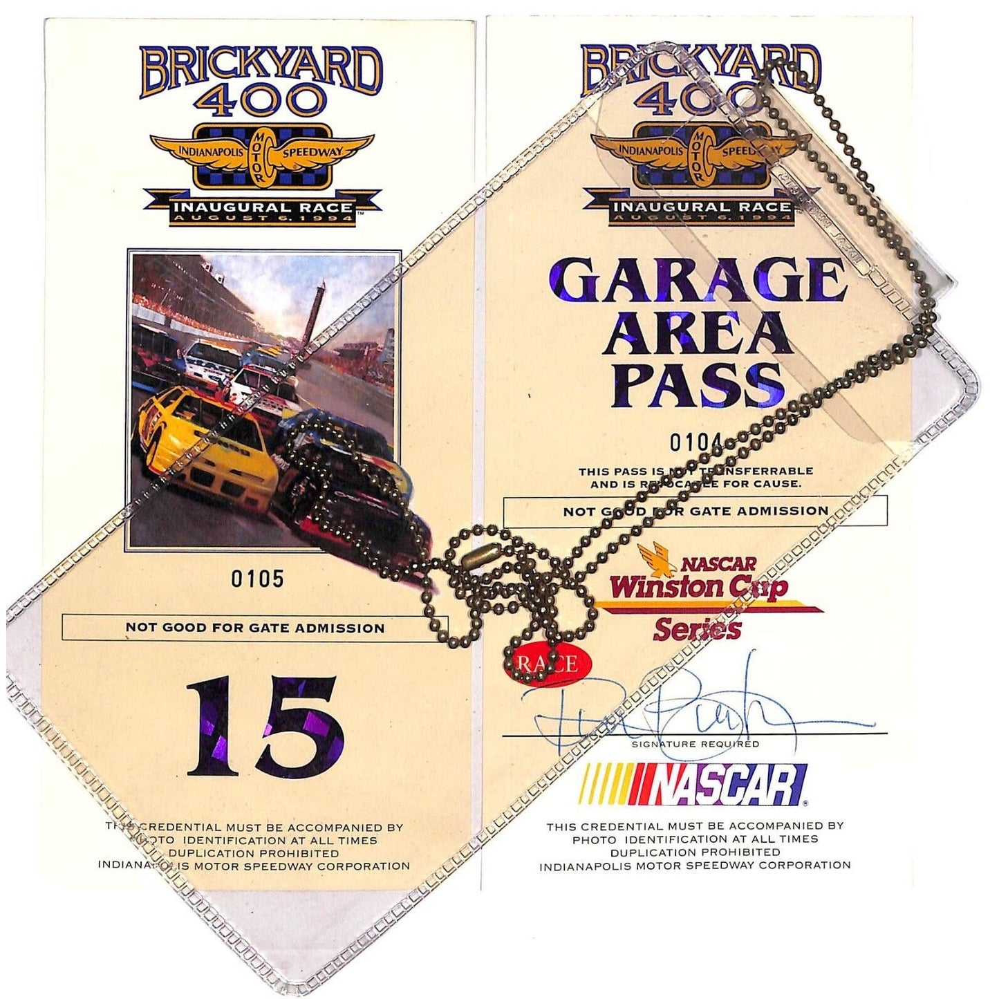 1994 Inaugural Brickyard 400 Garage Passes w/ Lanyard The Ron Burton Estate