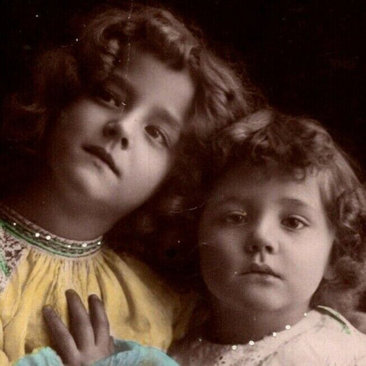 c1909 Vintage Russian RPPC* Two Young Children Easter? Postcard (4471)