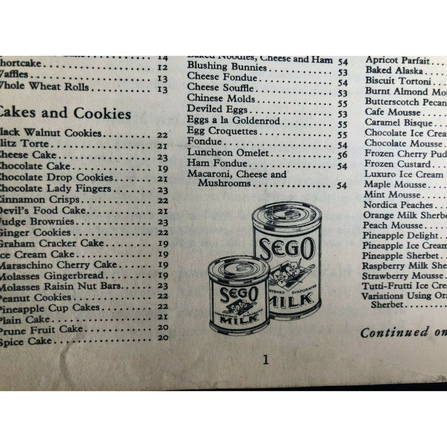 1950's Recipes Book Desserts Beverages Breads Cakes Candies Sego Milk