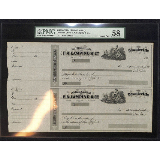 Lamping & Co's Express 1860's NOS Uncut Pair Certificate of Deposit PMG 58