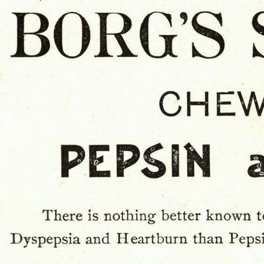 1893 Chicago World's Fair Trade Card org's Sure Cure Chewing Gum Pepsin Bisbuth