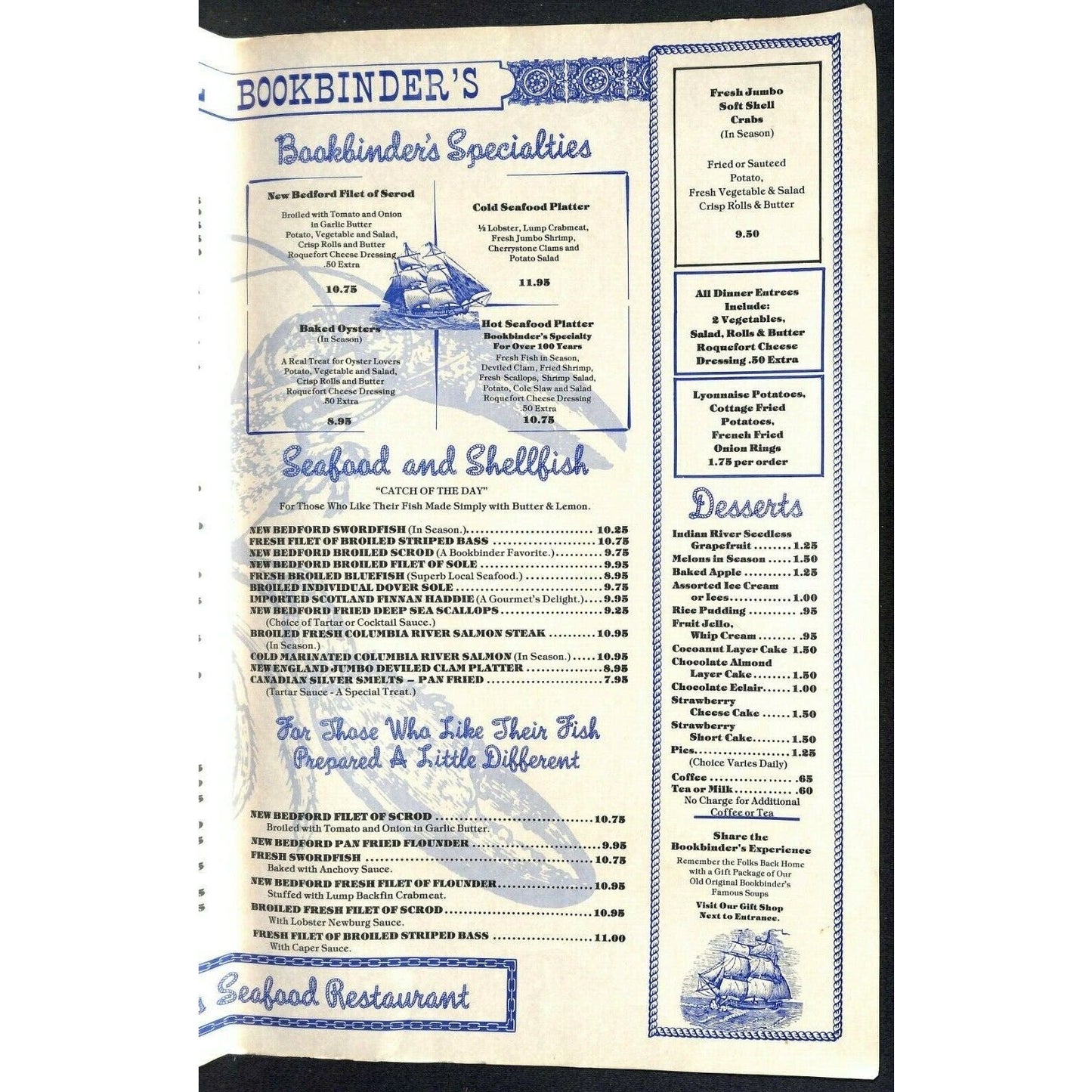 Bookbinder's Menu 1977 Large Restaurant Philadelphia Multi-View Photo Cover