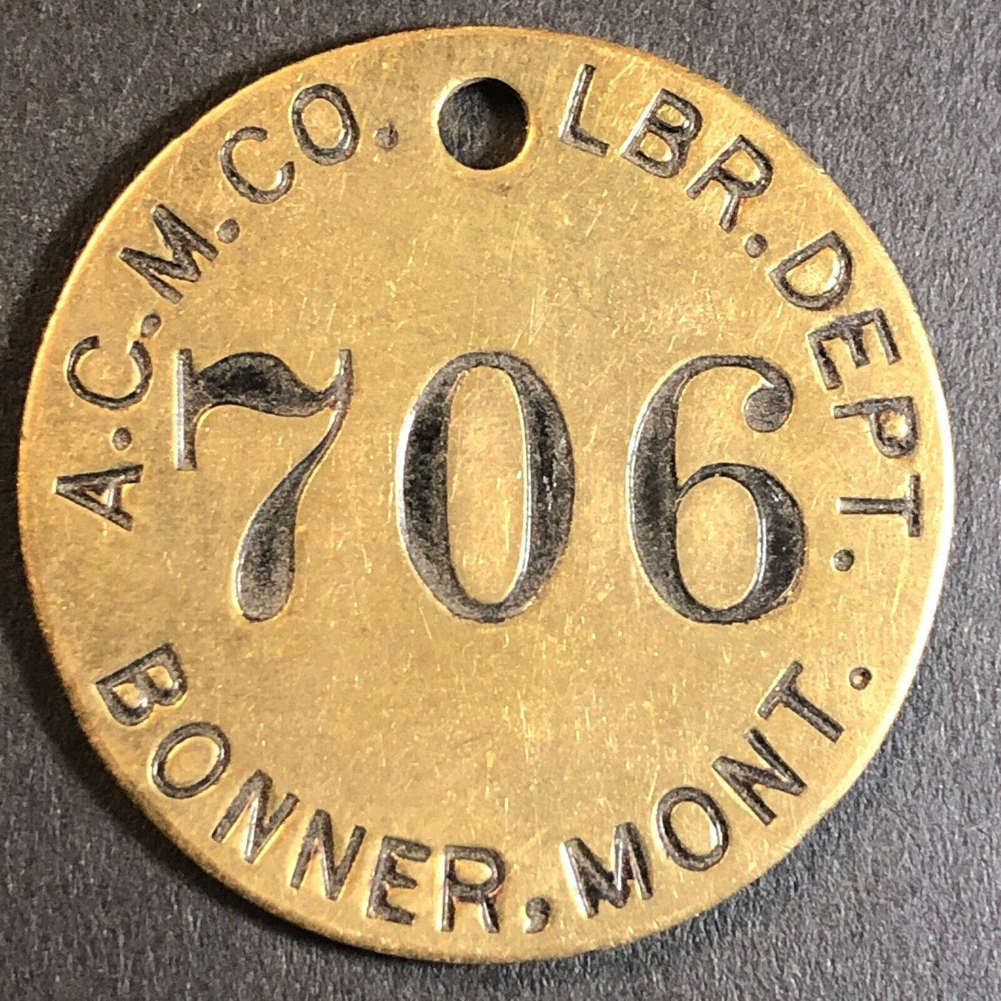 Anaconda Copper Mining Co. Bonner, MT Saw Mill Brass Tool Check Tag 32.5mm #706