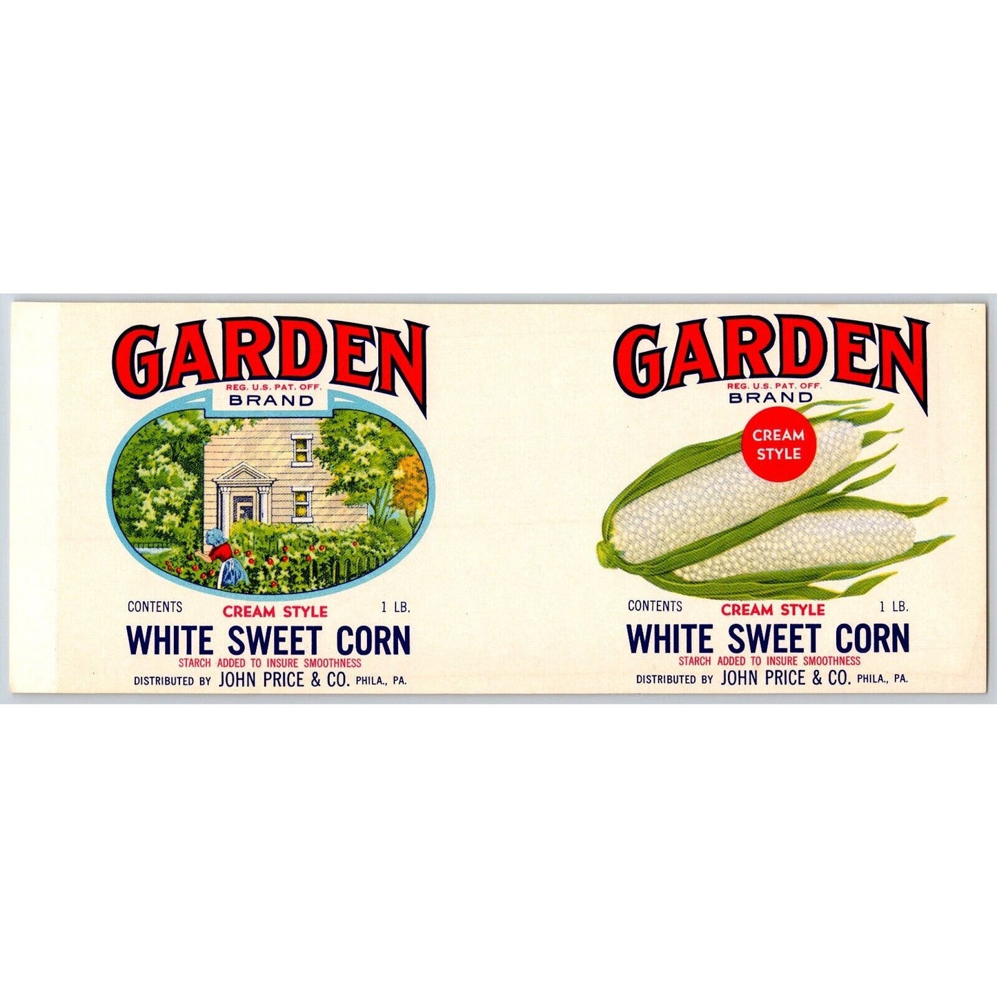 Garden Brand White Sweet Corn Paper Can Label John Price & Co. c1930's VGC