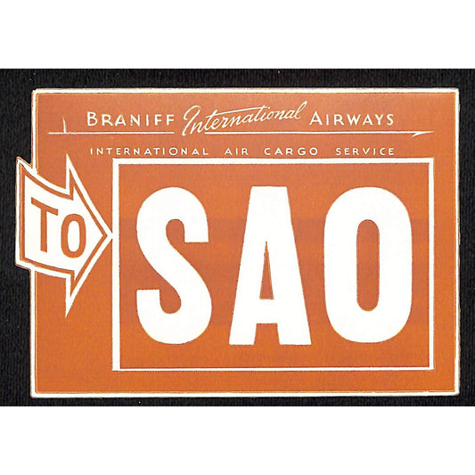 Braniff International Airways (1948-65) Gum Air Cargo Label "To SAO" Scarce VGC