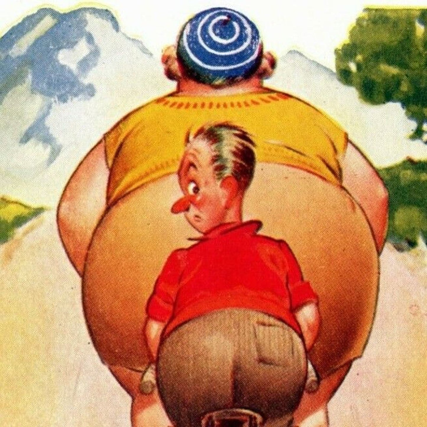 Vintage Humorous Postcard c1930's "Who Said Mountain Scenery..." Bicycle NP