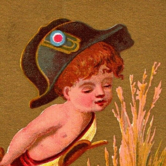 Gilt "Juin" Child w/ Top Hat Sword (Soapine) Unmarked Victorian Trade Card