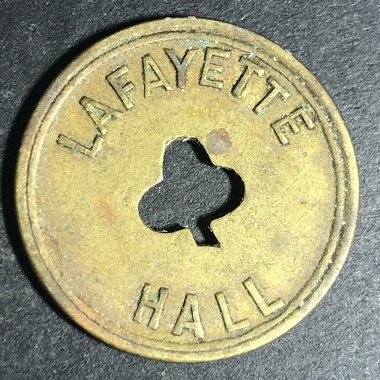 24.5mm Brass Lafayette Hall (Saloon Sacramento, CA) Token Clover Shamrock (#26)