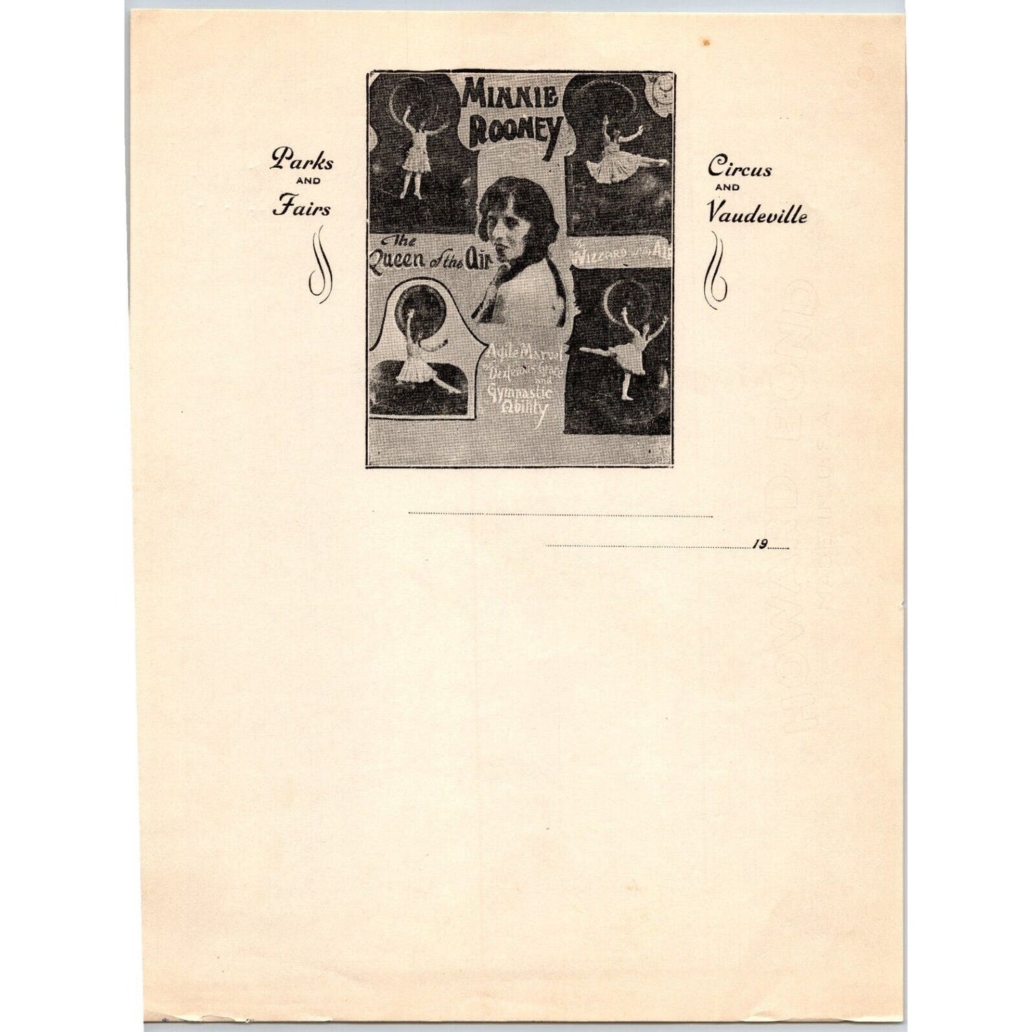 Minnie Rooney "Queen of the Air" Real Photo Circus Letterhead 1927 Scarce