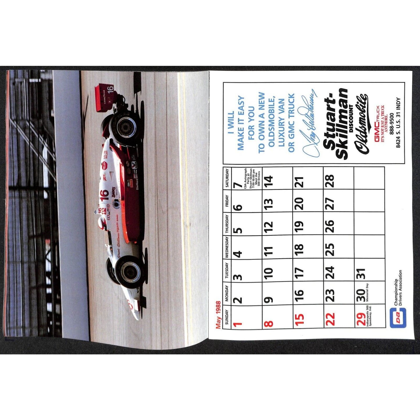 1988 Indy 500 PPG CDA Championship Drivers Assoc. Calendar w/ Bobby Rahal