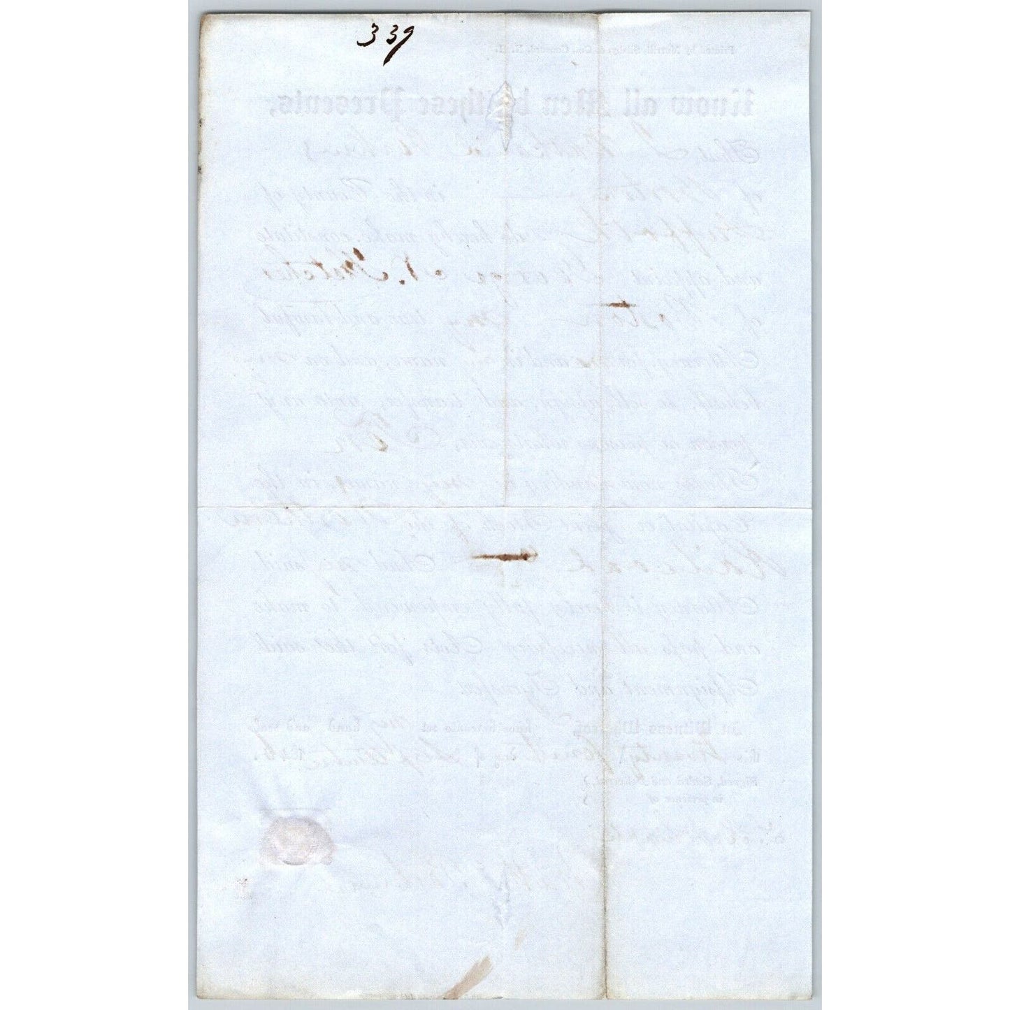 1846 Boston MA Power of Attorney re: Northern Railroad Stock Nathanial Perkins