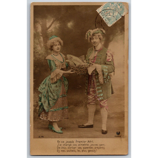 French Postcard "Joyful April 1st...Kind Young People..Superb Presents c1910