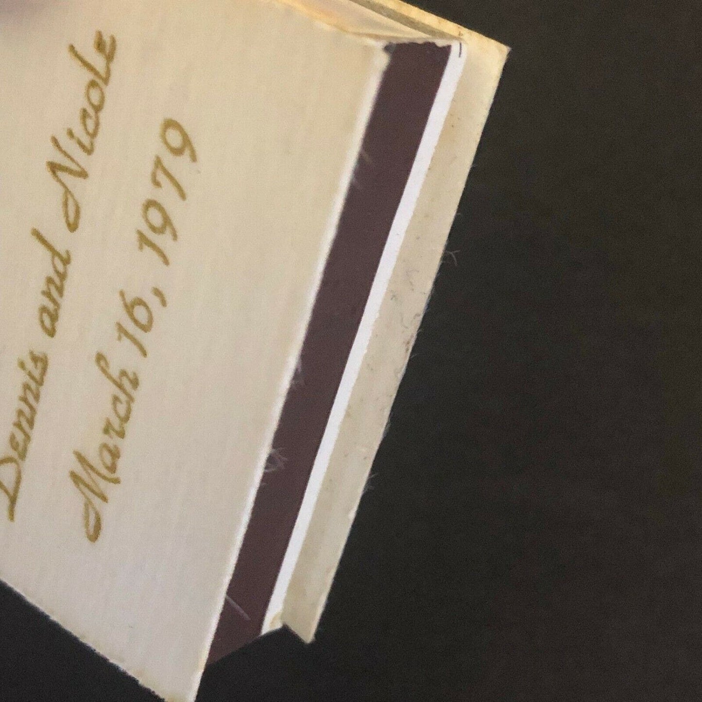 1979 Wooden Matchbox / Matchbook - Dennis and Nicole Wedding "Book Style"