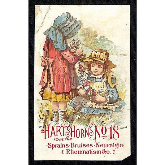 Hartshorn's No. 18 Victorian Trade Card Cure for Sprains Bruises Neuralgia