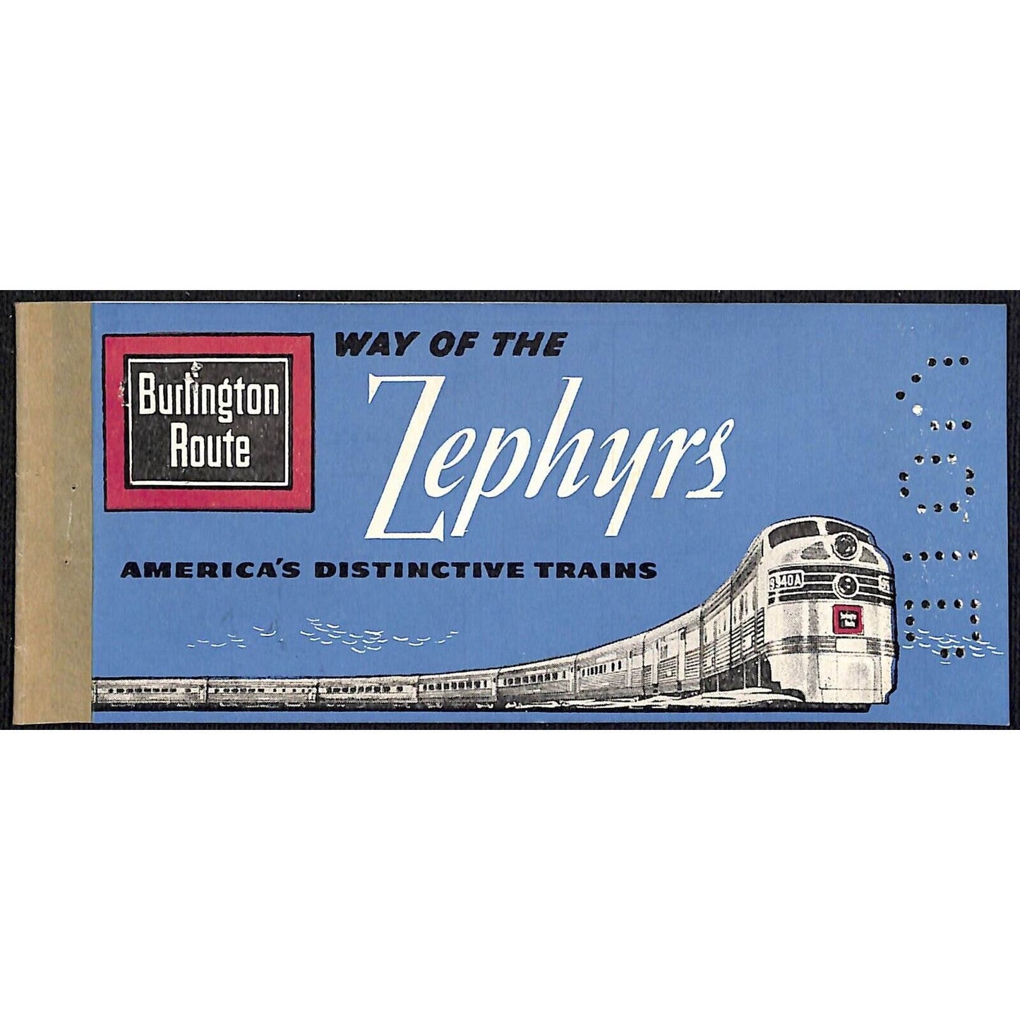 1961 Burlington Route Zephyr Ticket Folio / Cover Pueblo to Denver VGC