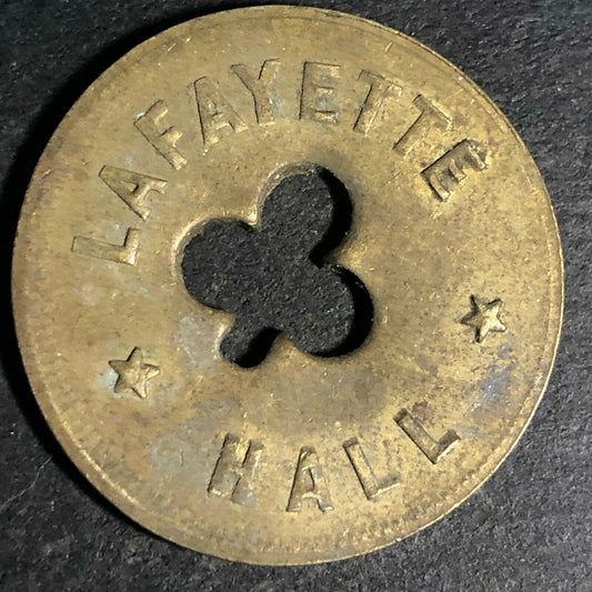 24.5mm Brass Lafayette Hall (Saloon Sacramento, CA) Token Clover Shamrock (#51)