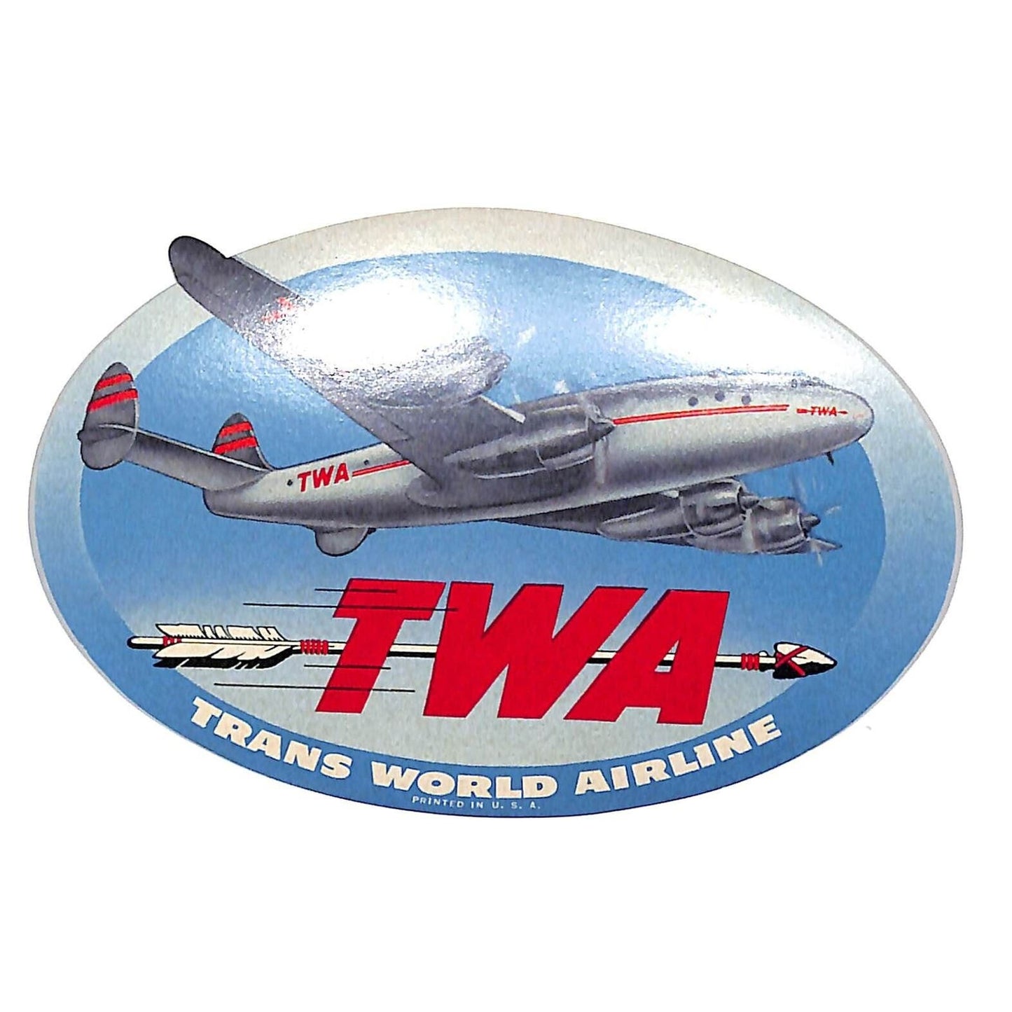 TWA - Trans World Airline Luggage Label w/ Arrow & Prop Plane