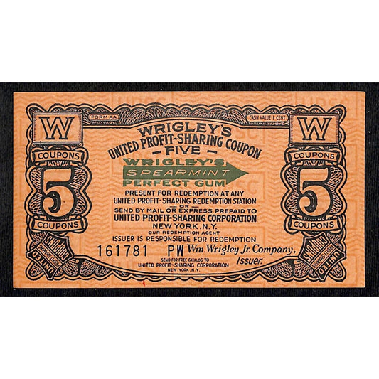 Wrigley's Spearmint Gum United Profit Sharing Coupon "5" c1940's VGC