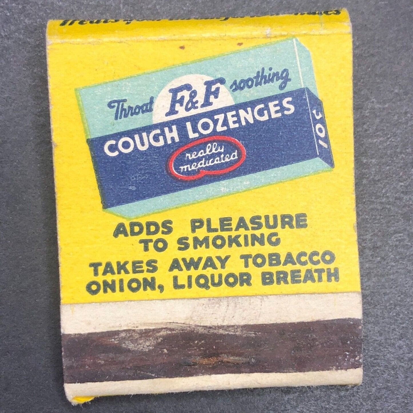 F&F Cough Lozenges Nearly Empty (-18) Matchbook c1940's-50's
