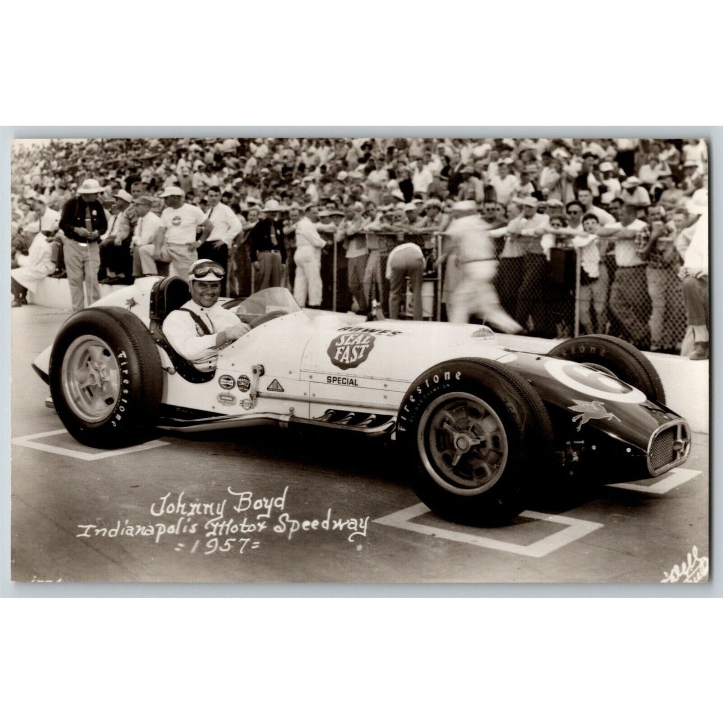 Indy 500 RPPC Postcard "1957 Johnny Boyd" Official Race Photo Unposted VGC