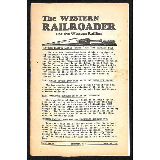 1968 "The Western Railroader" Railfan Magazine Vol. 31 No.12 - 16pp