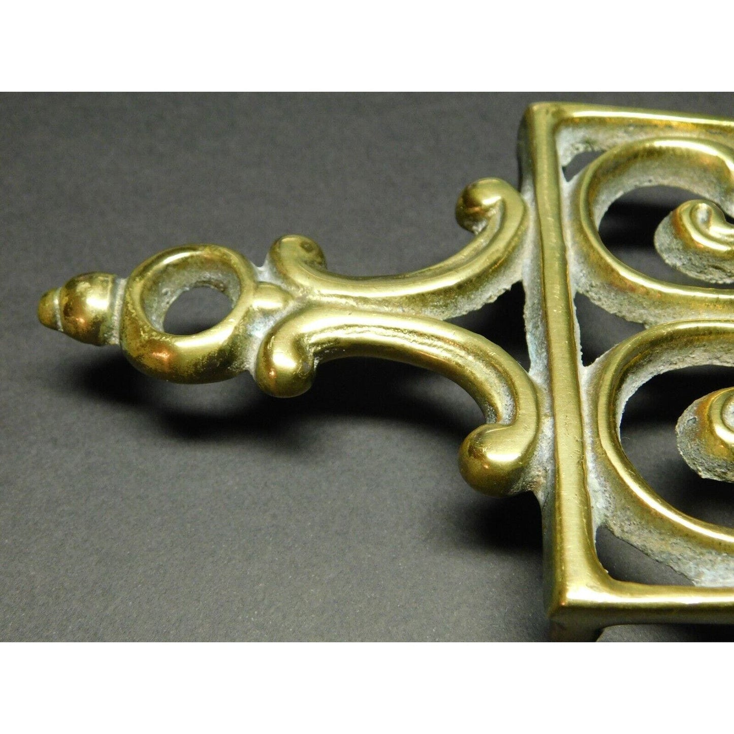 Footed Polished Brass Colored Sad or Flat Iron Trivet - 8 1/2"