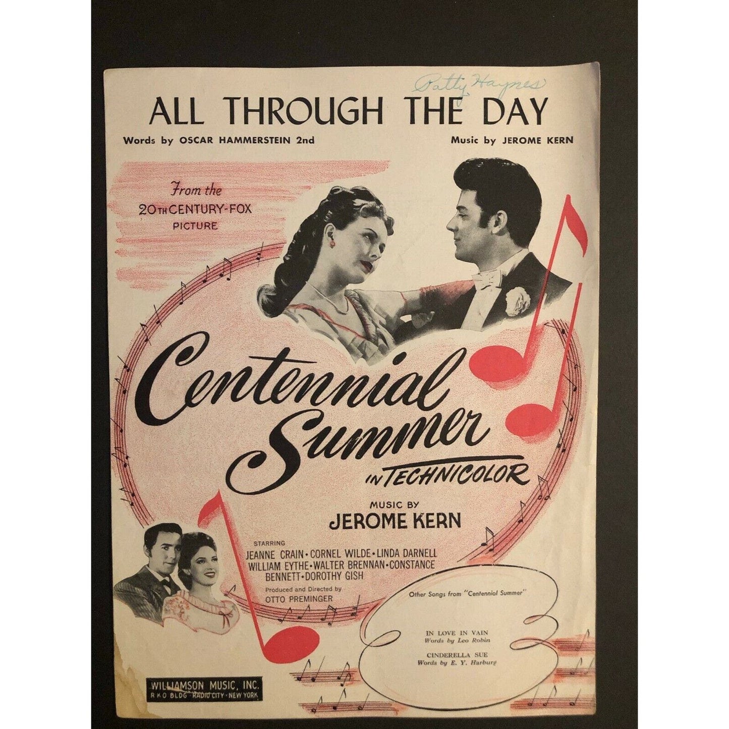 Vintage 1940's Sheet Music "All Through the Day" from "Centennial Summer" Kern