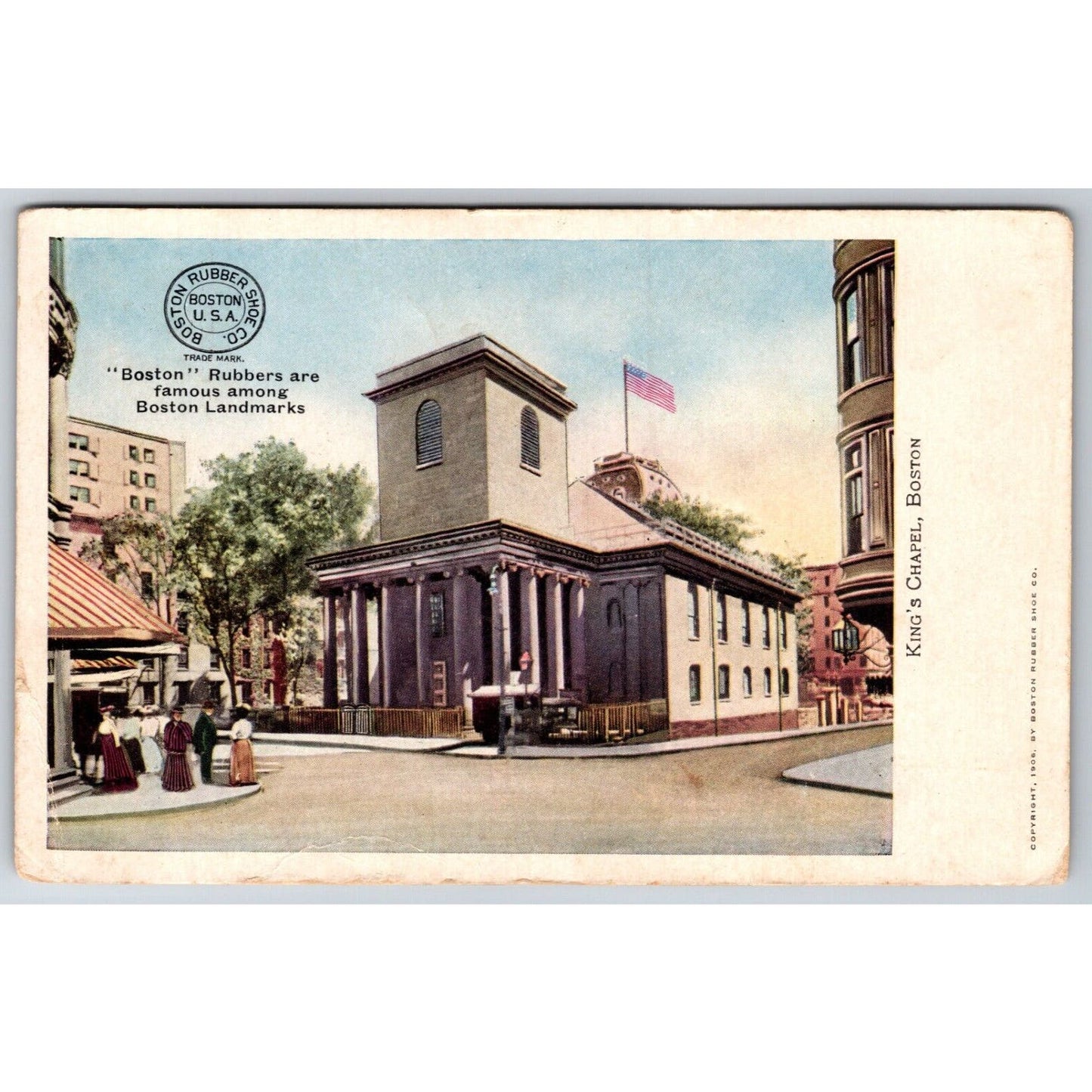 Boston Rubber Co. King's Chapel Boston Postcard c1906 Scarce