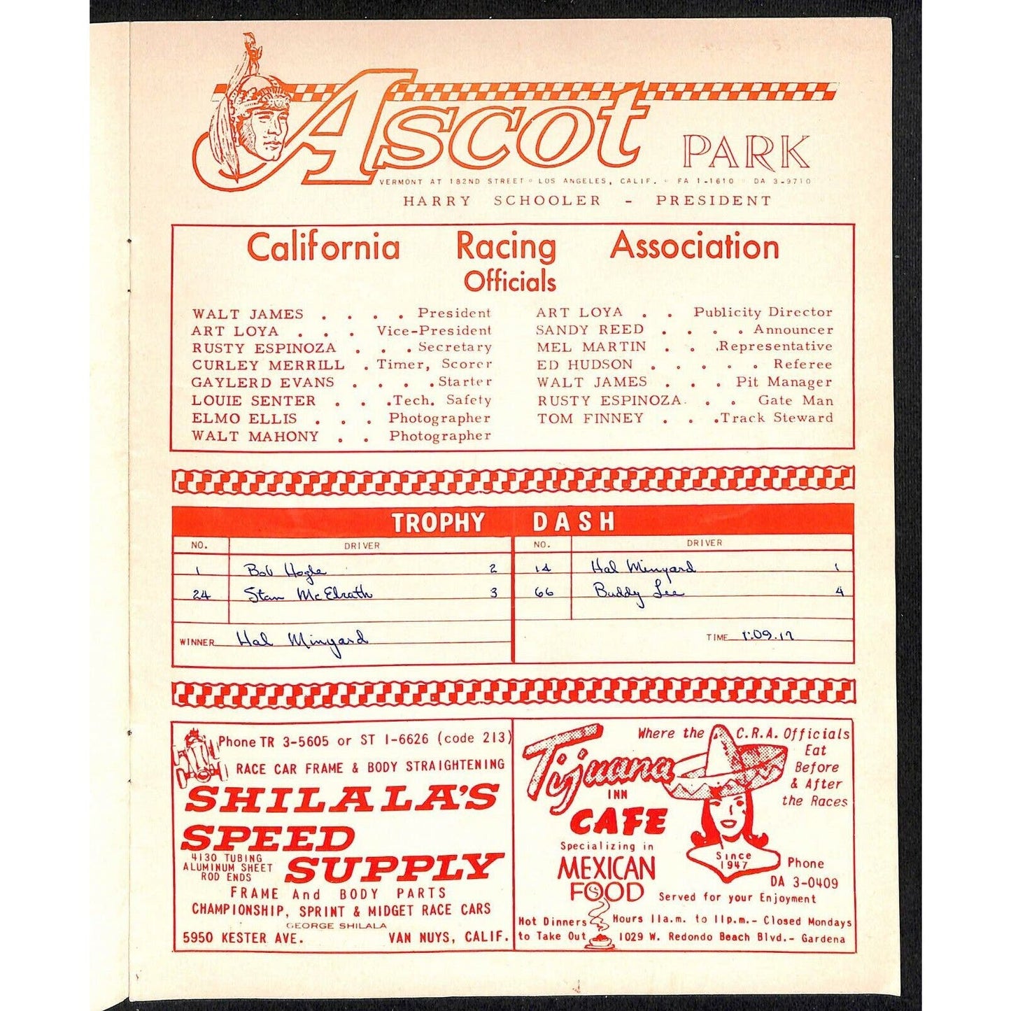 Scarce 8/5 1964 Big Car Auto CRA Racing Program Ascot Park Gardena 12pp.