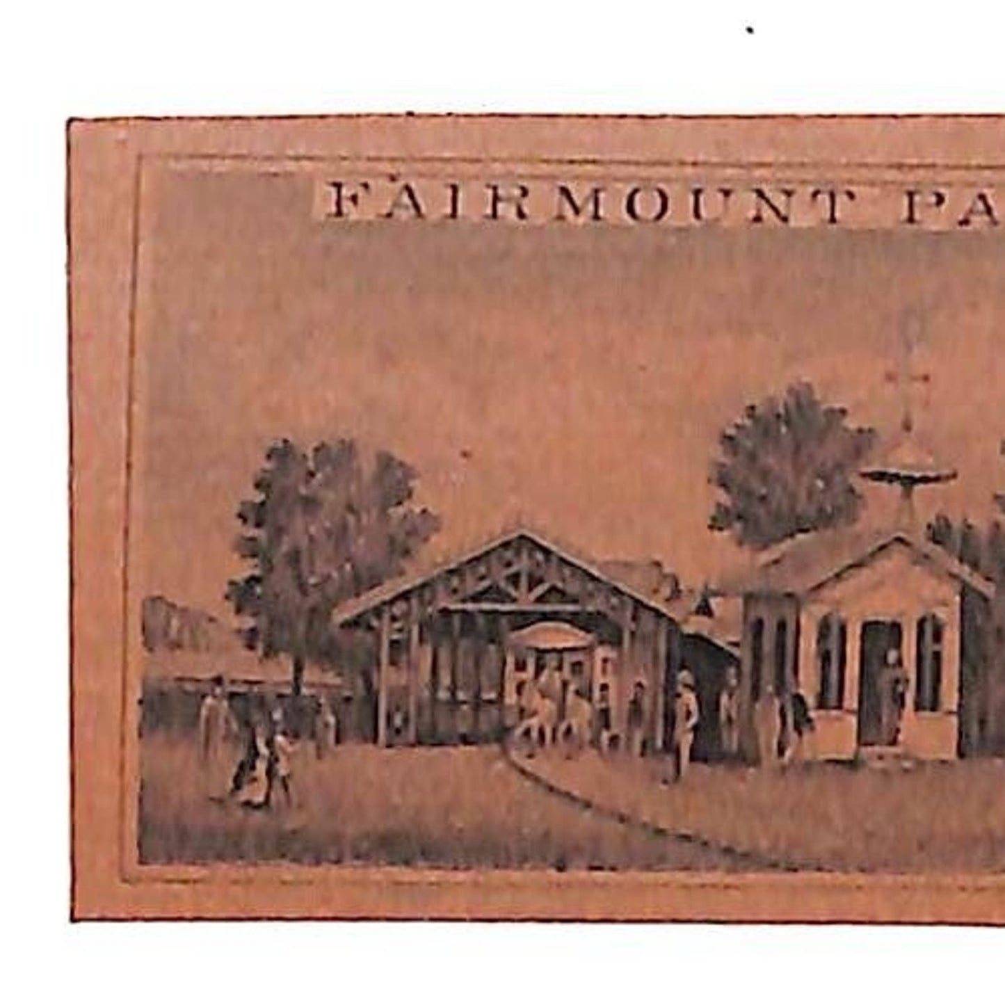 c1880's-90's Fairmount Park illustrated Covered Train / Trolley Station Vignette