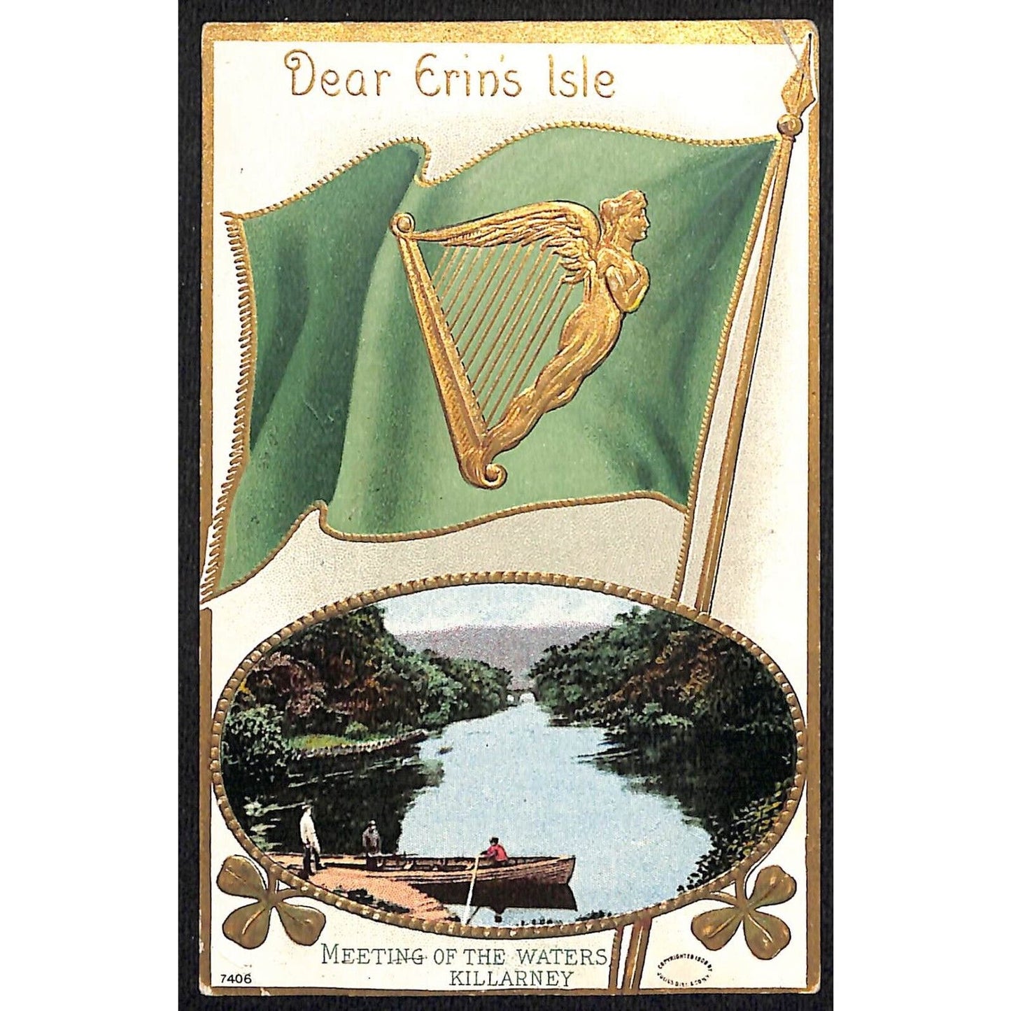 Ireland Postcard Meeting of the Waters Killarney "Dear Erin's Isle" PM 1910