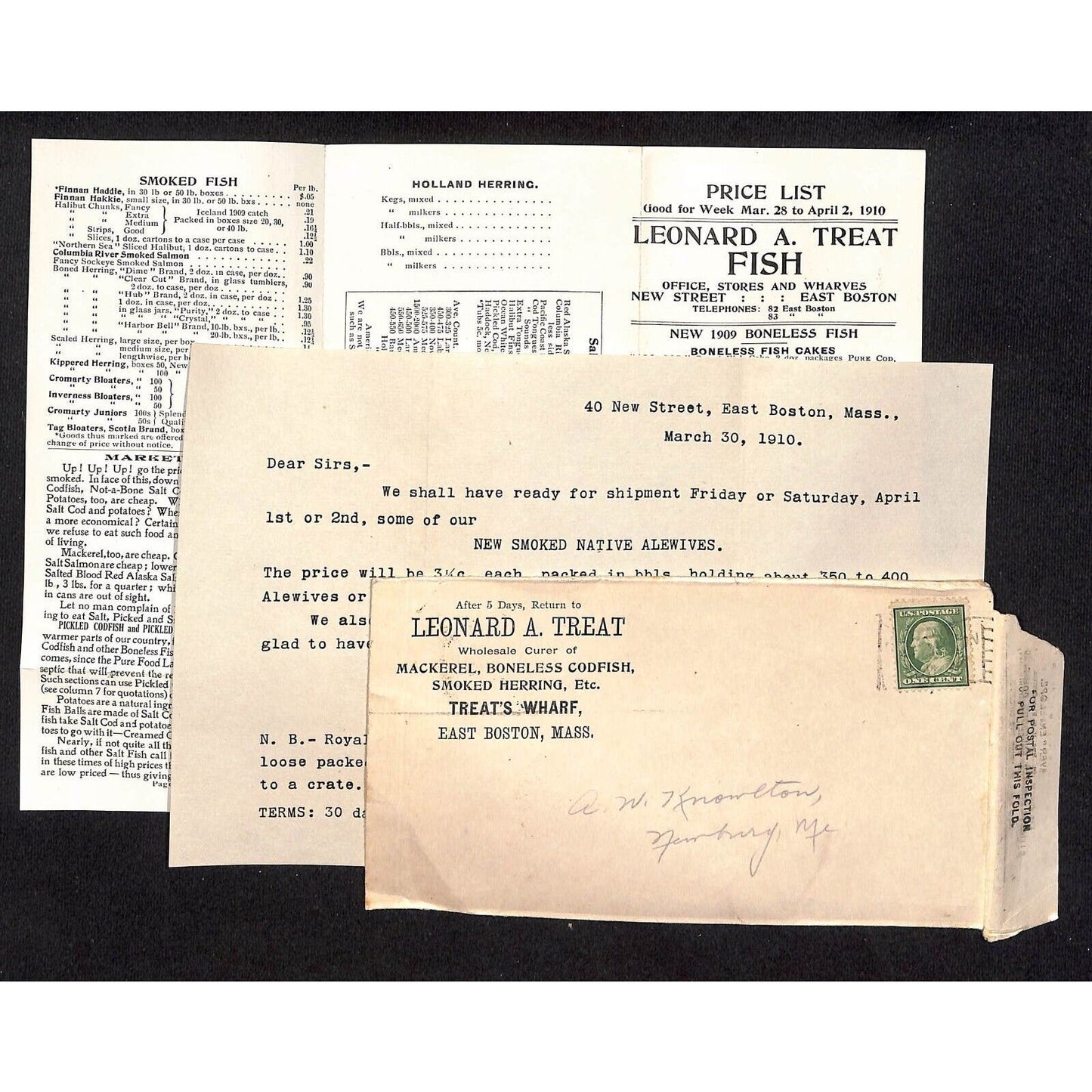 Newburgh, ME Amos W. Knowlton* 1910 Boston Leonard A. Treat Fish Mackerel Price