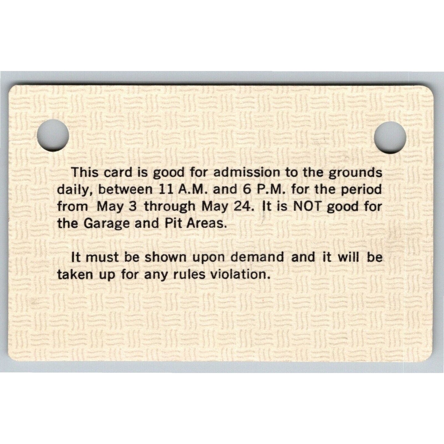 1975 Indy 500 Season Grounds Admission Ticket Pass Card Indianapolis IMS - VGC