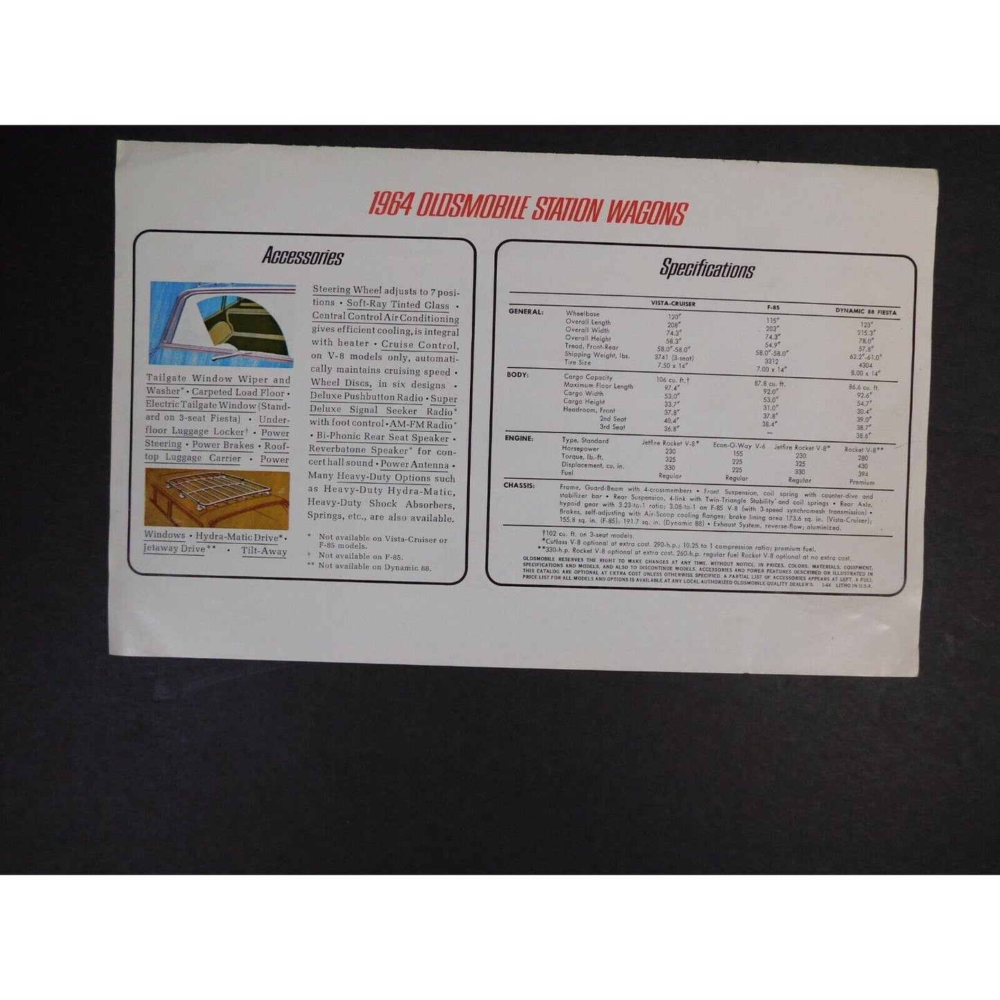 1964 Oldsmobile Vista Cruiser Color Single Page Sales Sheet