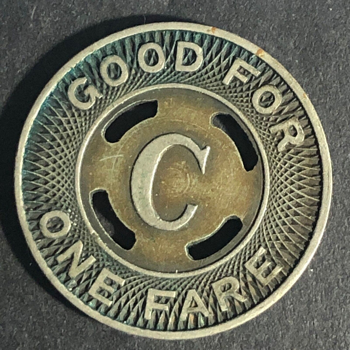 Canton City Lines Inc. "C" G/F One Fare Brass Transit Token -- 22.71mm