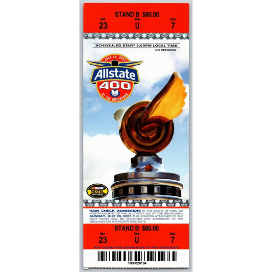 2007 Allstate 400 Indianapolis Motor Speedway Ticket Stub - Seat 7