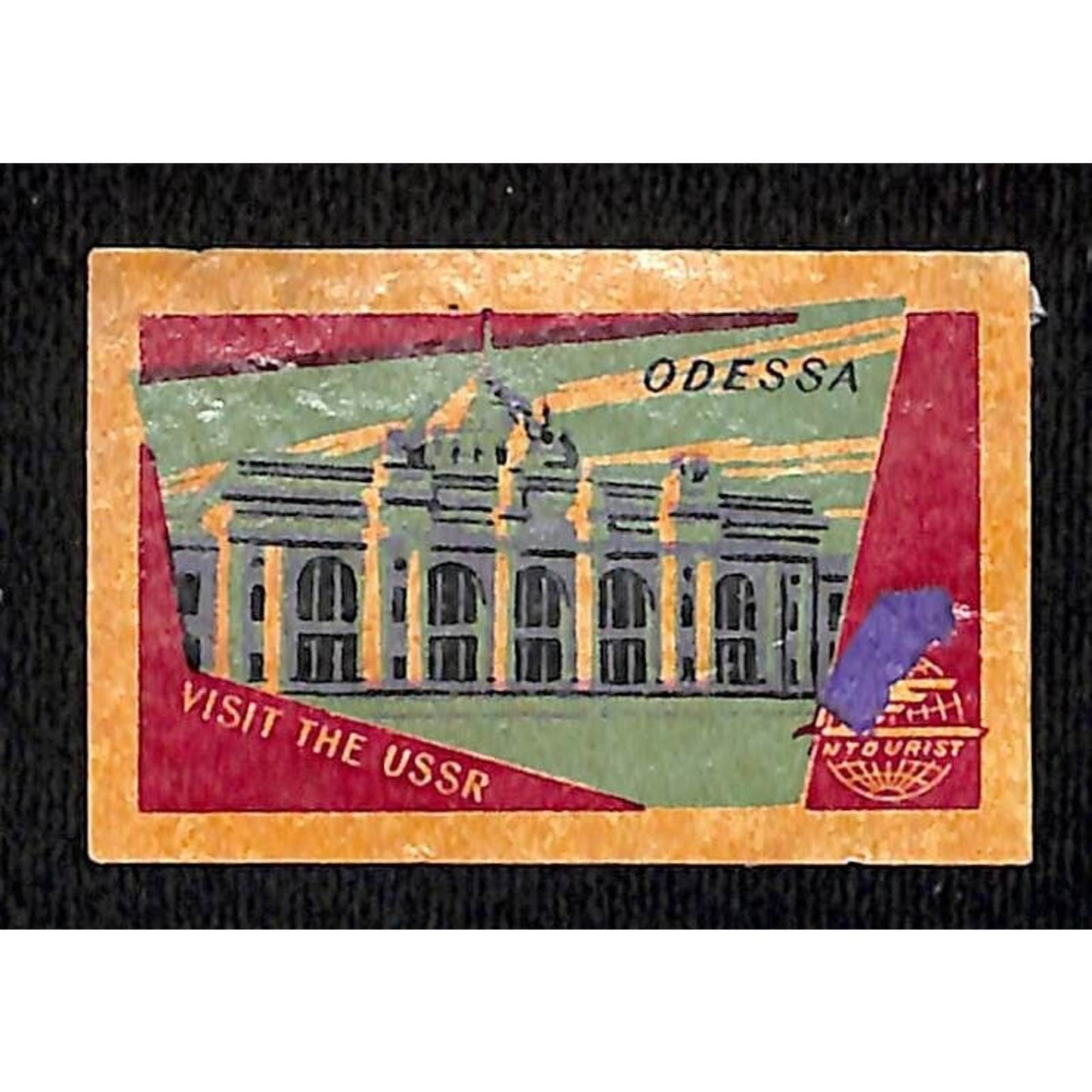 Vintage Matchbox Label Intourist Visit the USSR Odessa - c1955-65