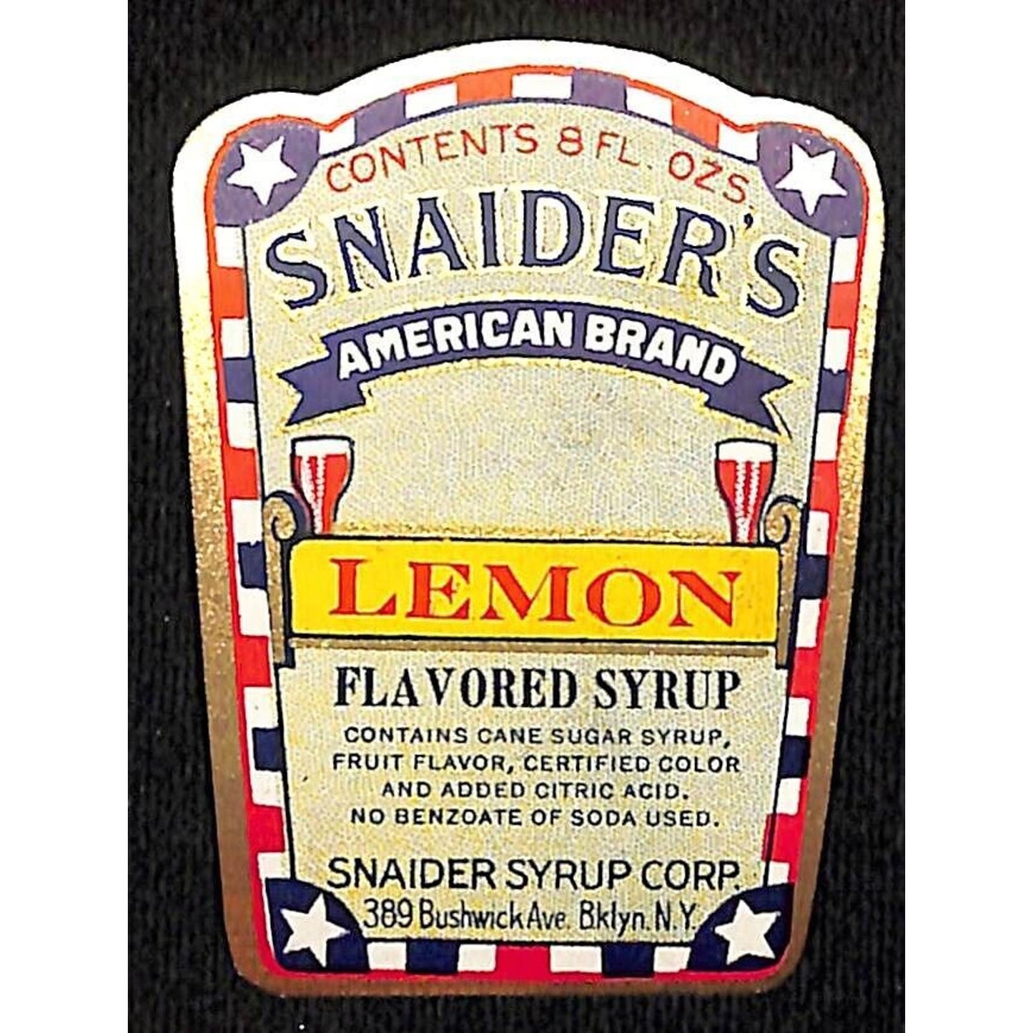 Lemon Syrup Snaider Syrup Corp. Brooklyn Paper Soda Label c1940's Patriotic