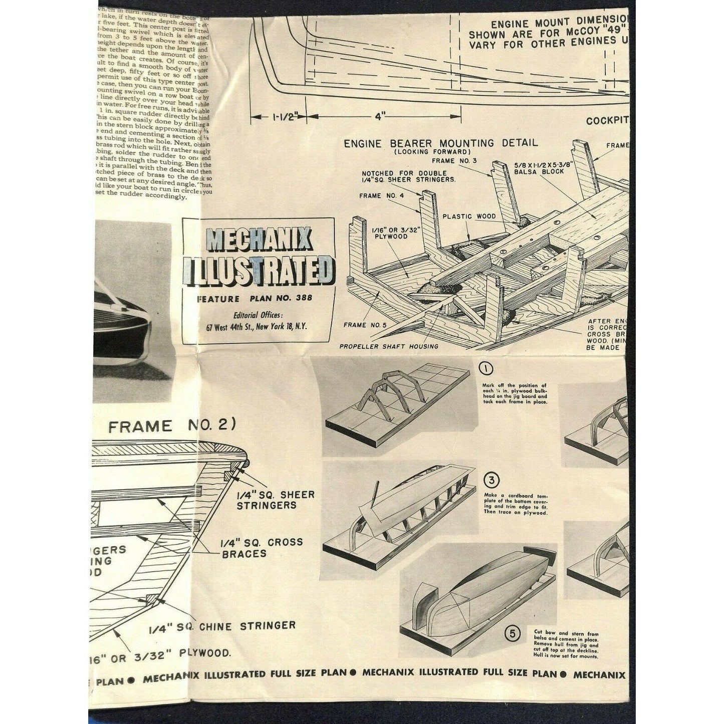 Bouncie II Mechanix Illustrated Full Size Speedboat Plan - 25" x 45" Cut