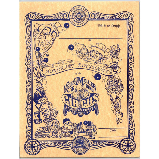 Kelly Miller 3 Ring Circus "Honorary Ringmaster" Certificate Letterhead c1970s