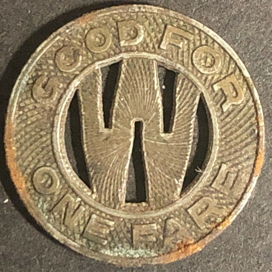 c1940's 16mm Delaware Coach Company G/F One Fare Brass Token - Wilmington