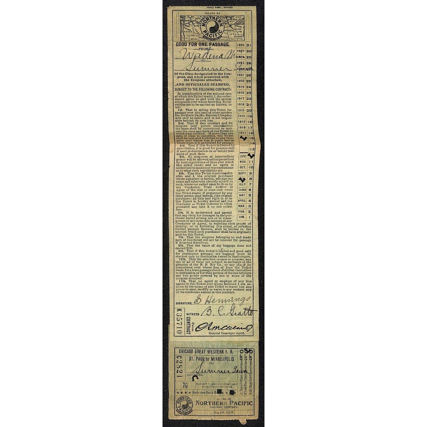1910 Northern Pacific - Yellowstone Park Line Wadena to Sumner, Iowa Scarce