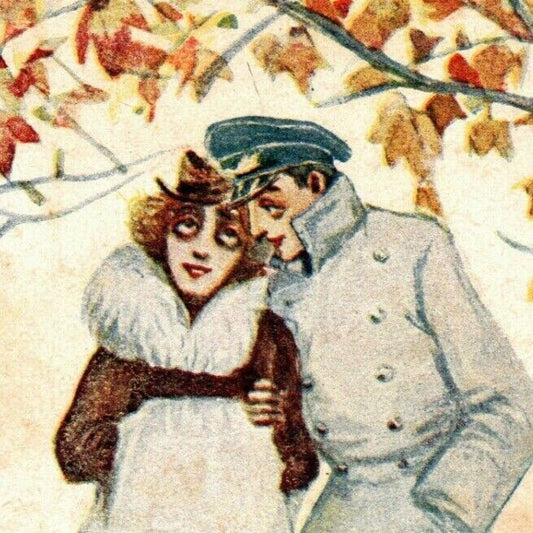 c1914-18 Russian Military Art Postcard A Cold Autumn Caress Spring is Dreaming