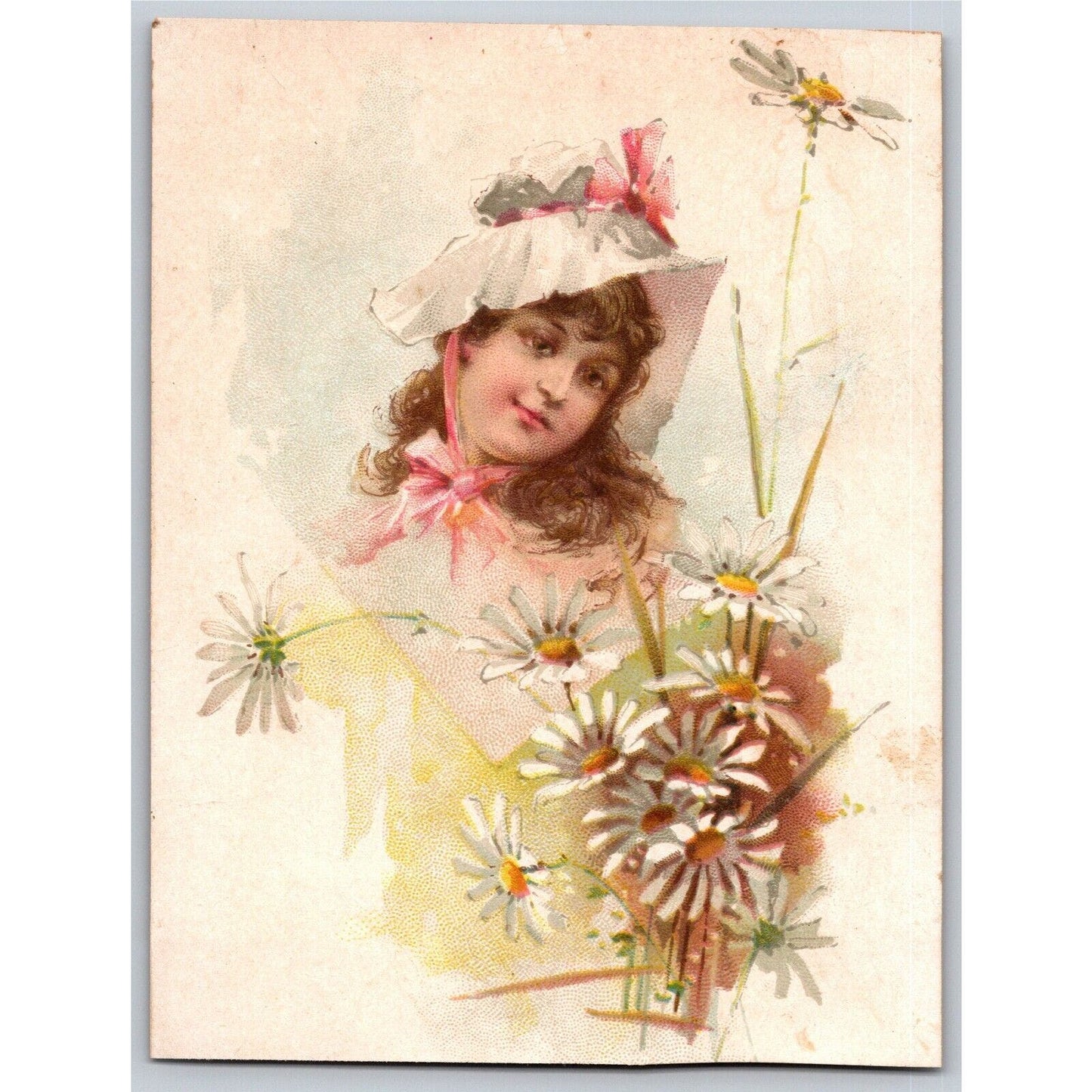 Girl w/ Hat & Flowers Victorian Trade Card - Woolson Spice - Trimmed