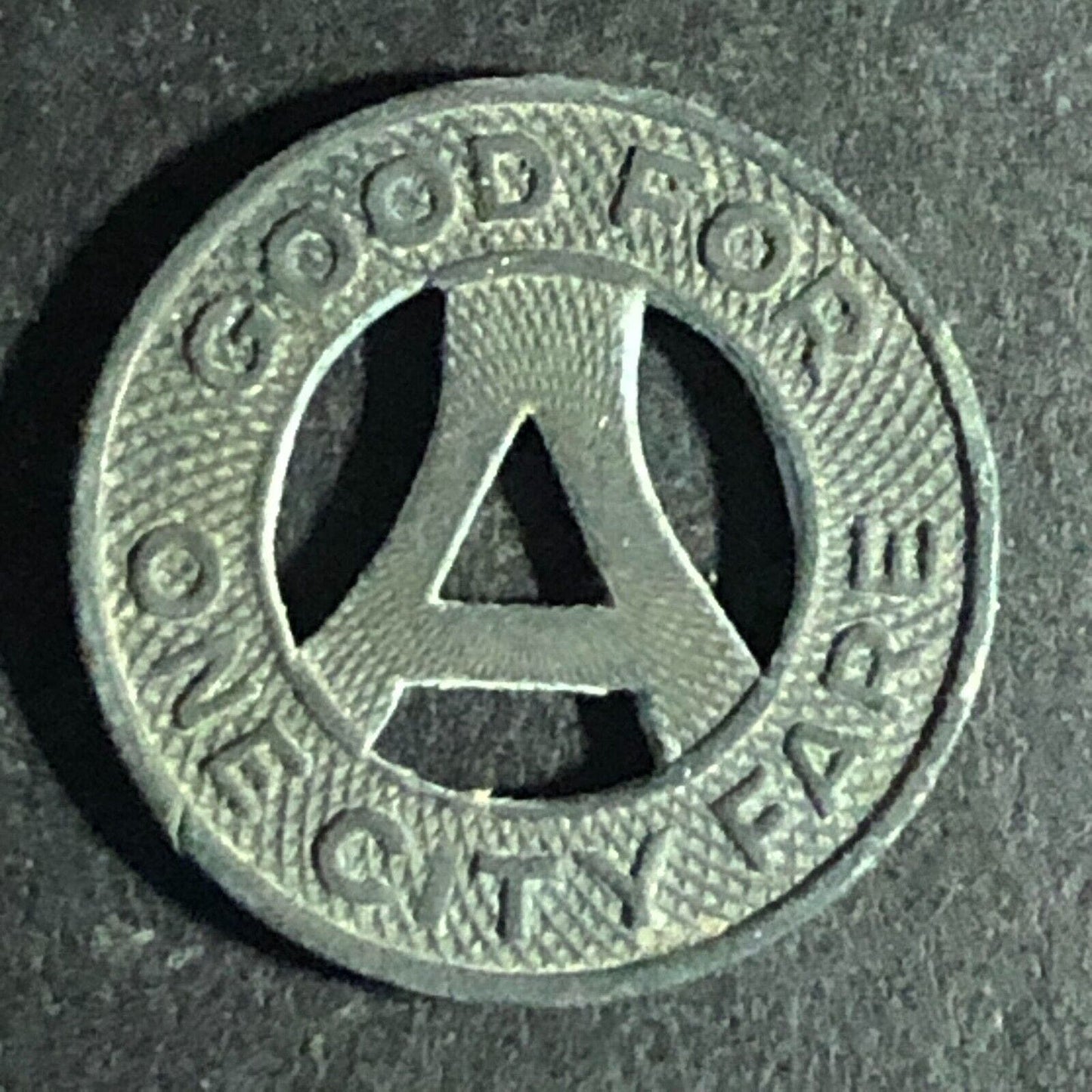 A.T. Co. Akron (Ohio) Zinc G/F One City Fare Transit Token 16.4mm
