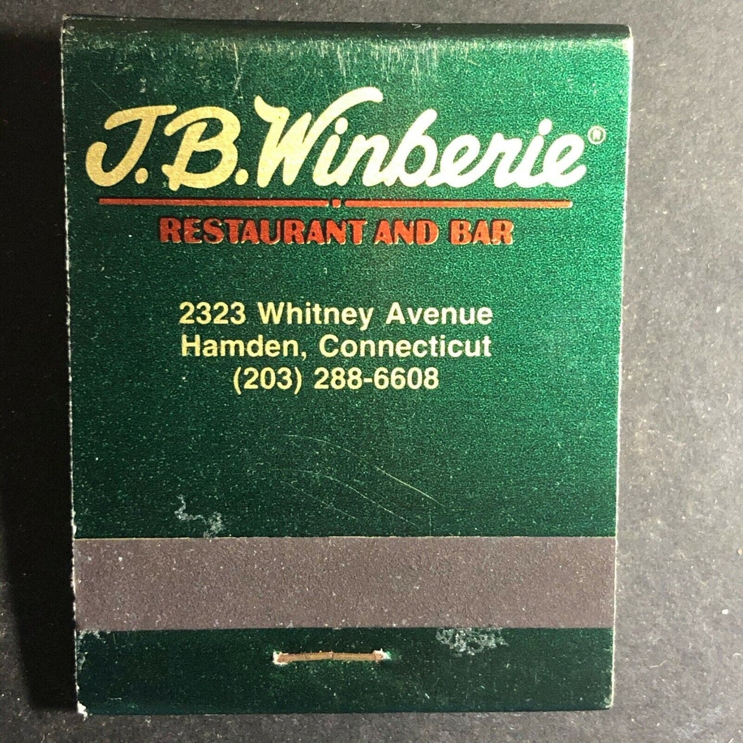 Vintage 1980's-90's Matchbook J.B. Winberie Restaurant Hamden, CT