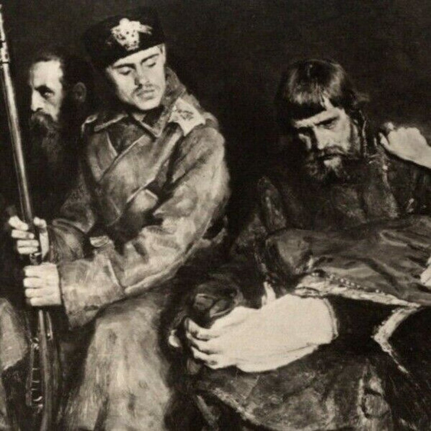 c1914-18 Russian Military Art Postcard Solders Comforting Sobbing Girl Kasatkin