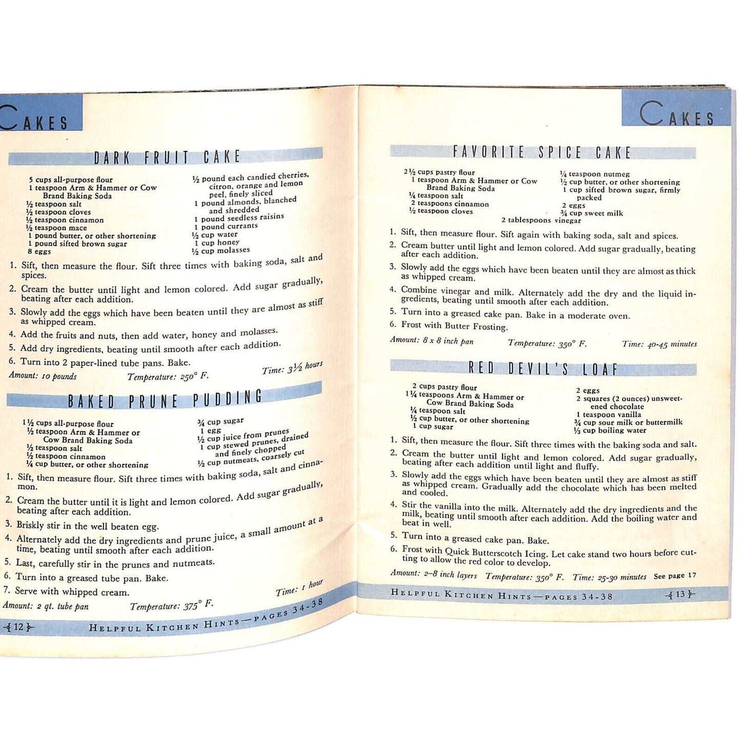 Arm & Hammer Baking Soda "Successful Baking" Cook Book 1936 VGC 38pp