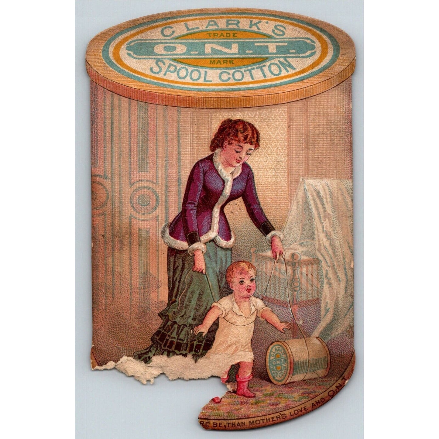 Die Cut Spool Victorian Trade Card - Clark's ONT Mother / Child (Damaged)